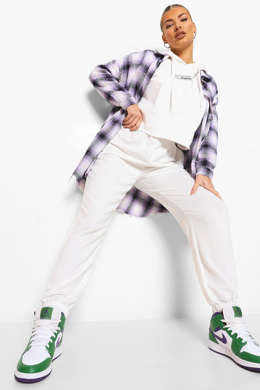 Pantalones de correr casuales con dobladillo con cintura alta, Blanco image number 1