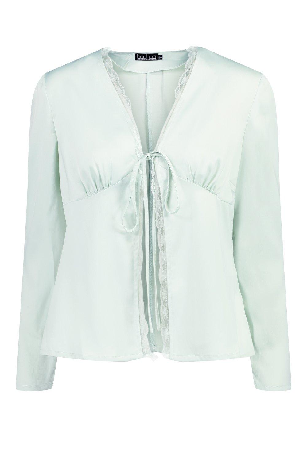 Topshop tie front blouse top in green