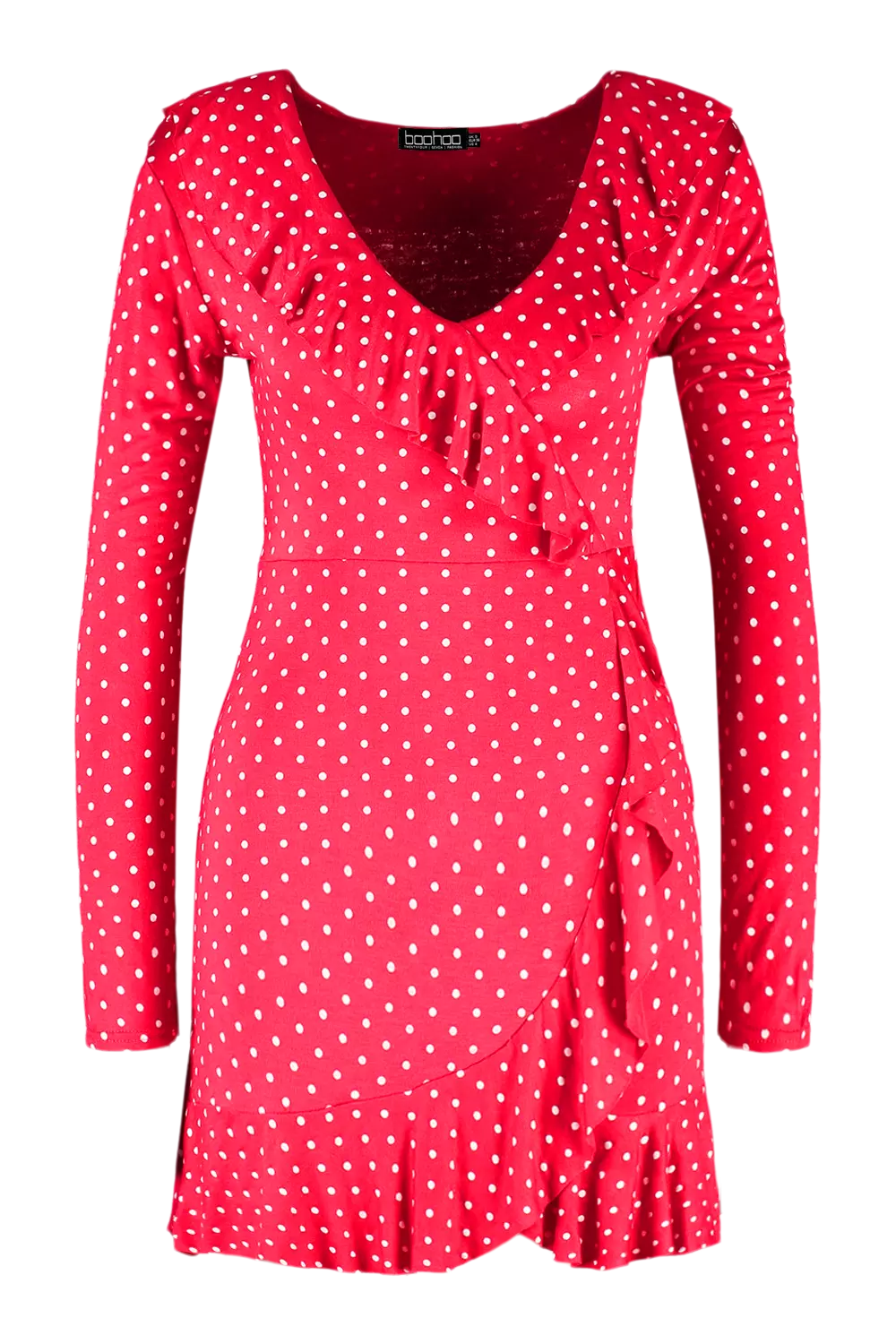 Red polka dot dress on sale boohoo