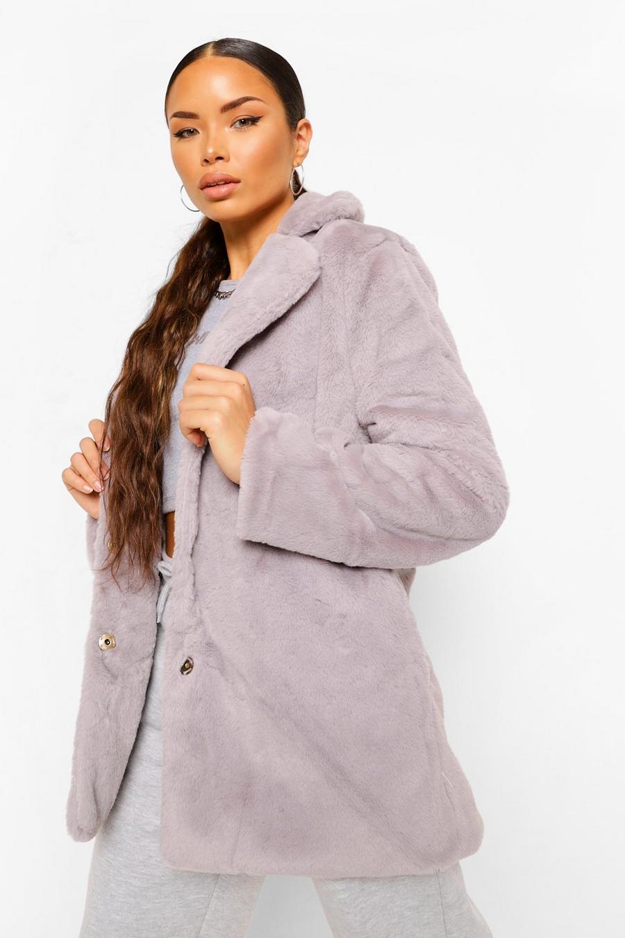Grey Petite Collar Faux Fur Coat image number 1