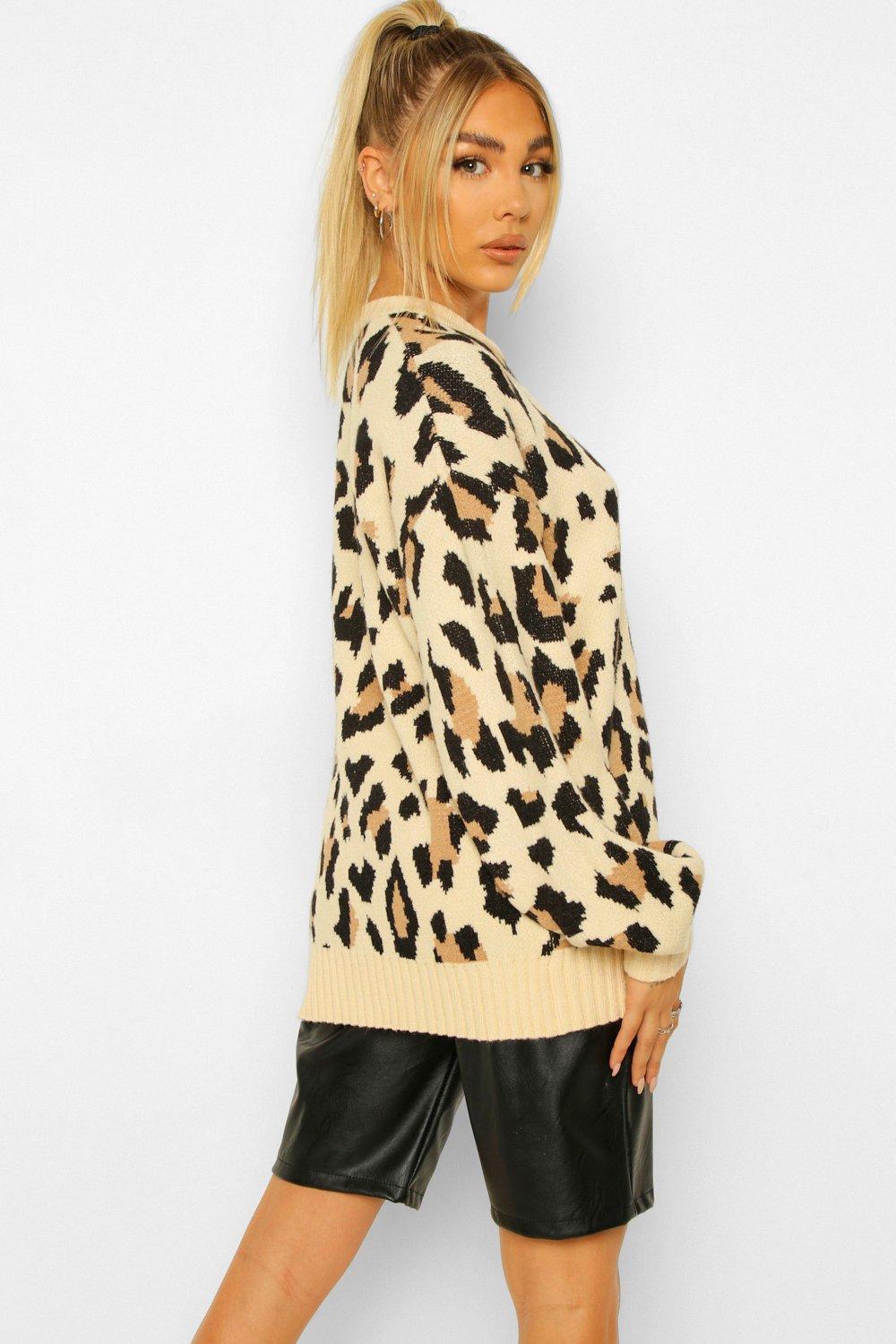 Leopard print knitted jumper hotsell