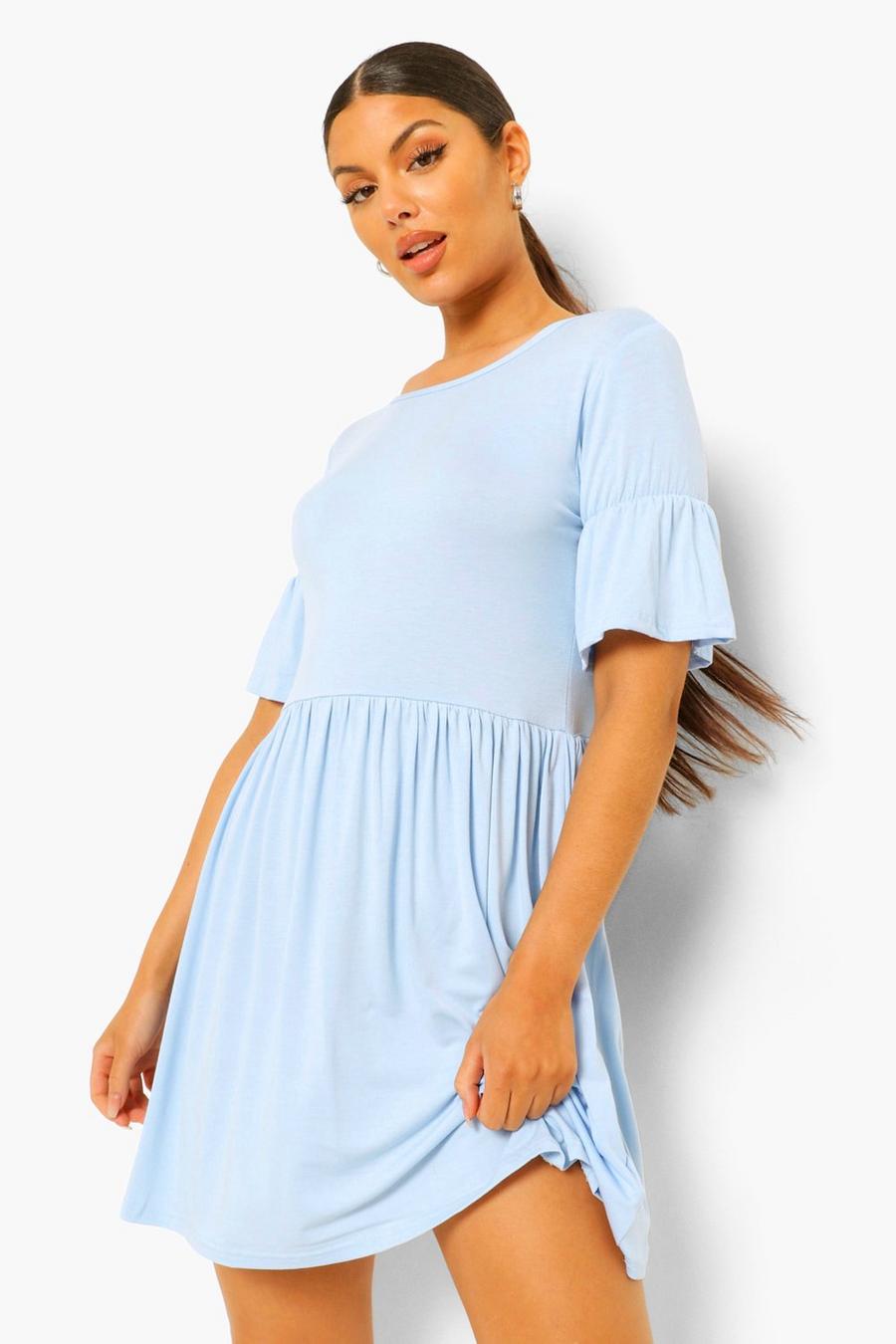 Blue Smock Dress With Frill Sleeve image number 1
