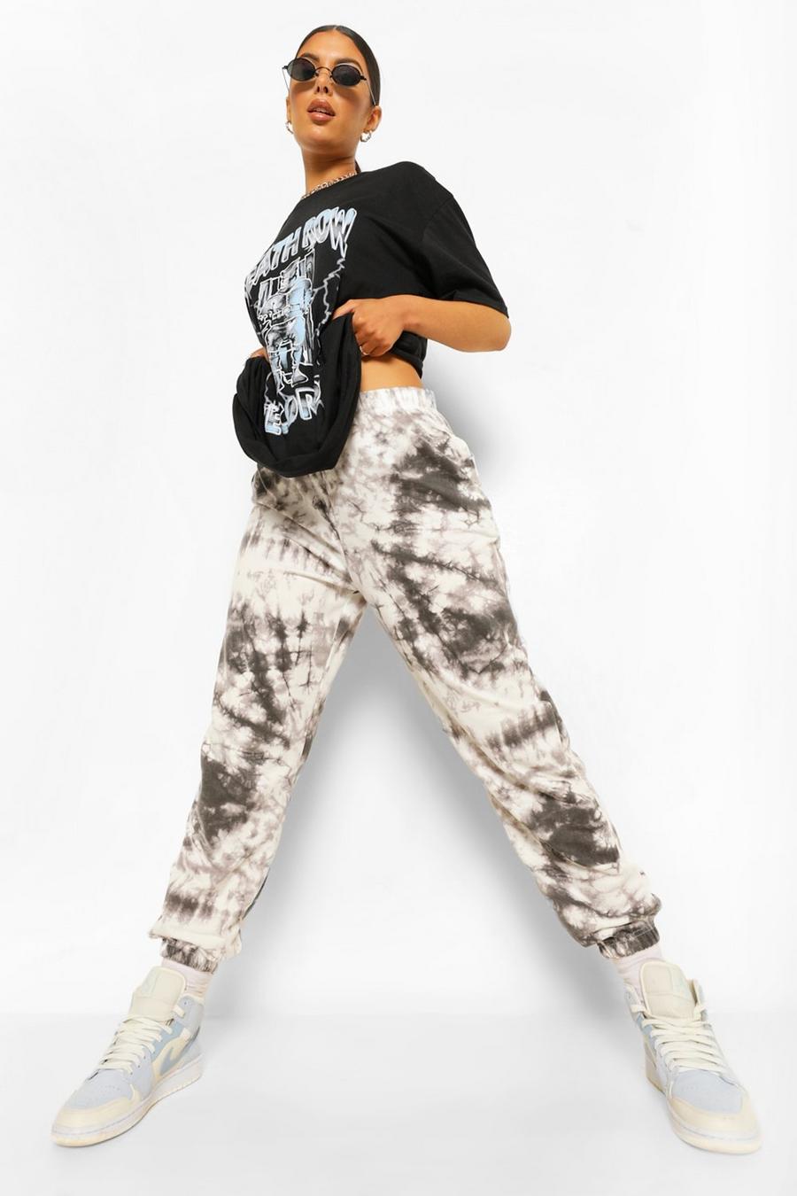 Schwarze High-Waist Jogginghose mit Batik-Optik image number 1