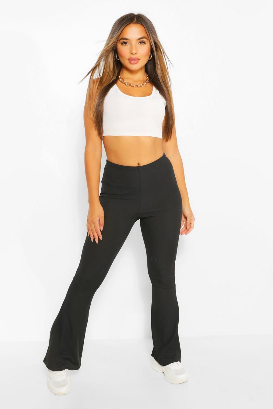 Black Petite Rib Flared Trousers image number 1