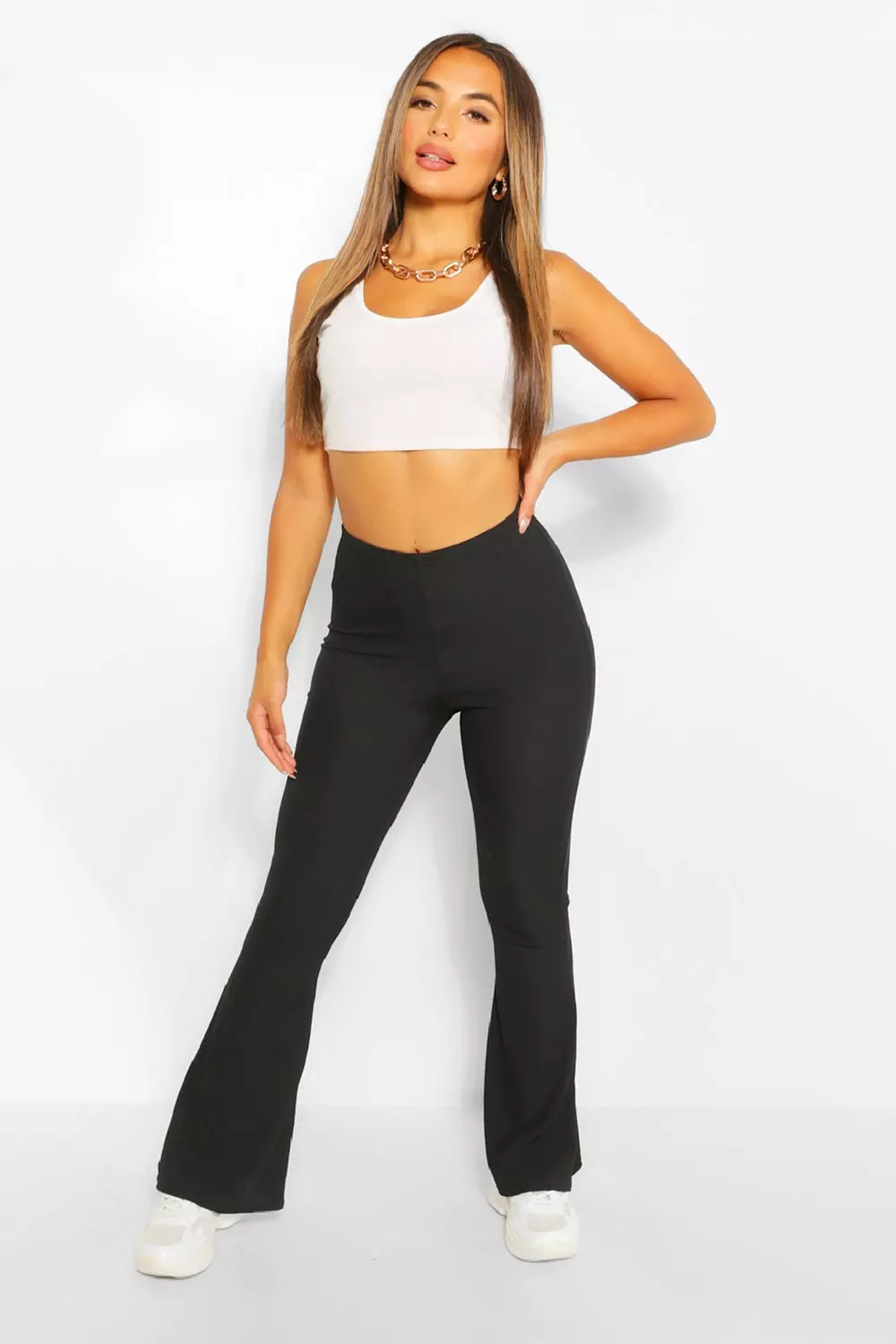 Black Ribbed Flared Trousers