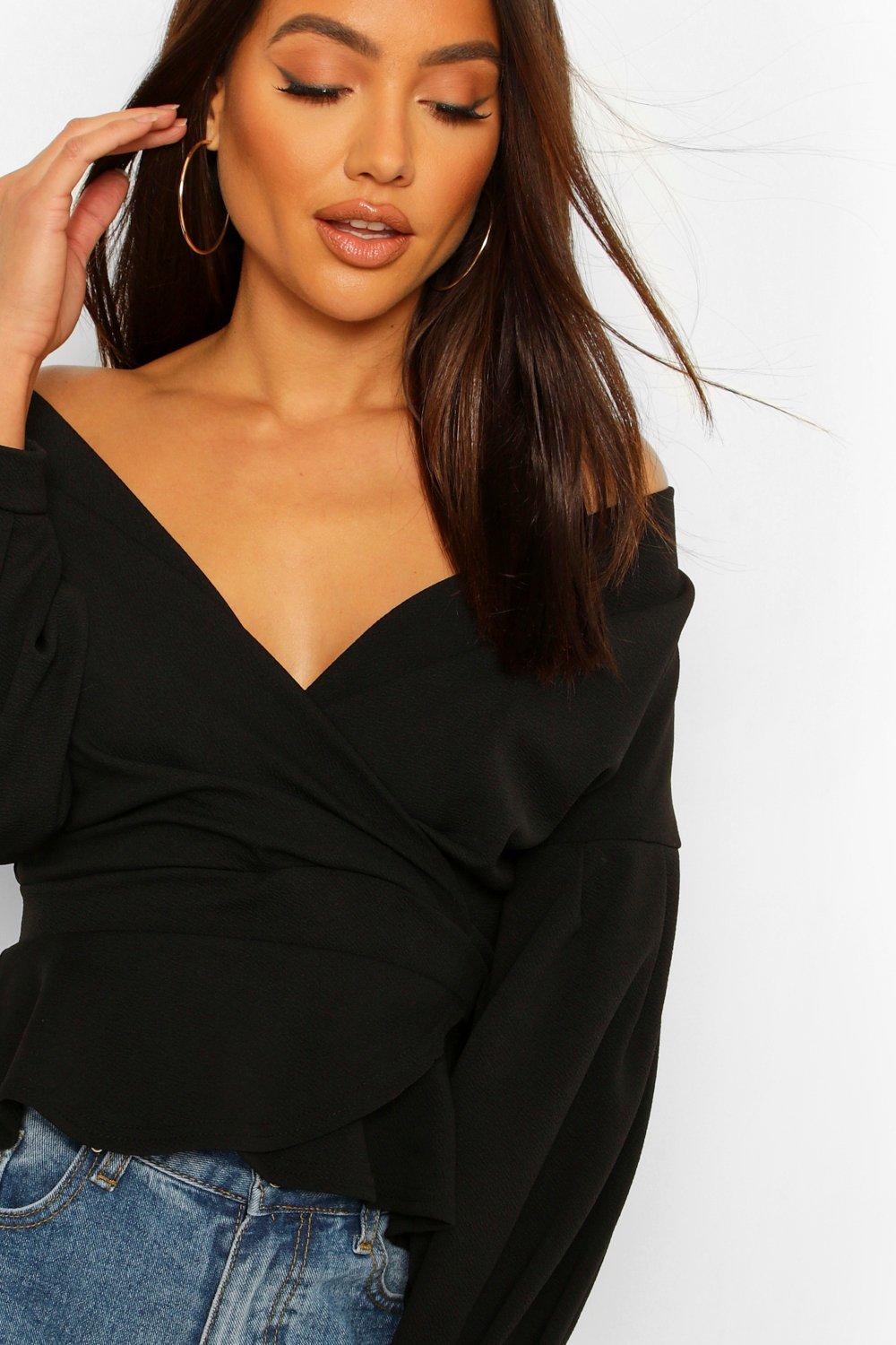 Boohoo wrap outlet tops