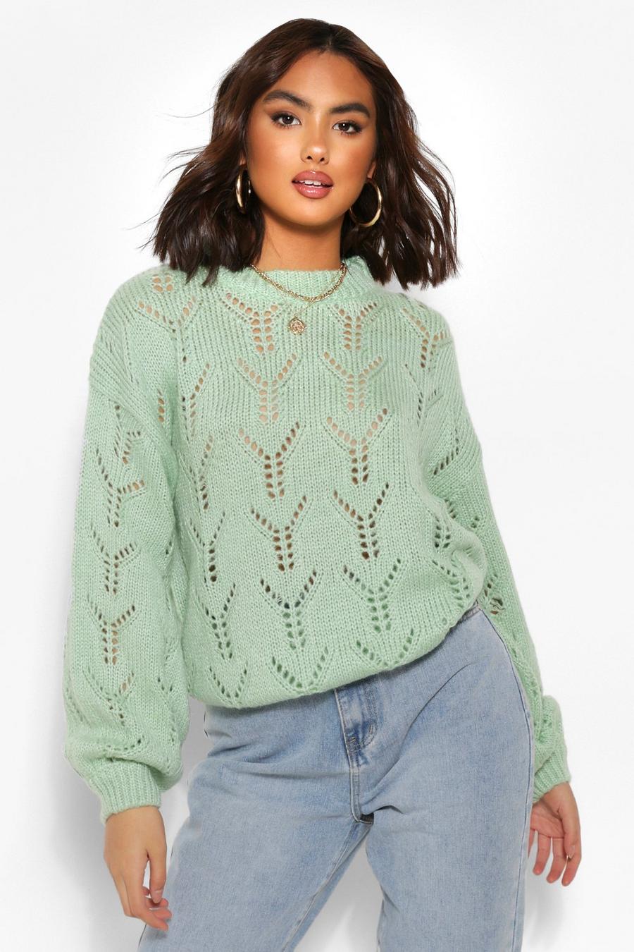 Green Pointelle Oversized Sweater image number 1