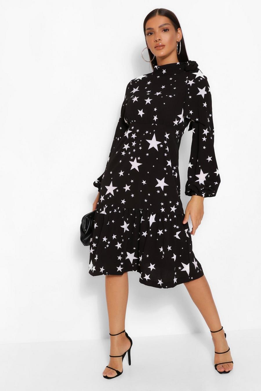 Black Midiklänning med stjärnor och knytdetalj image number 1