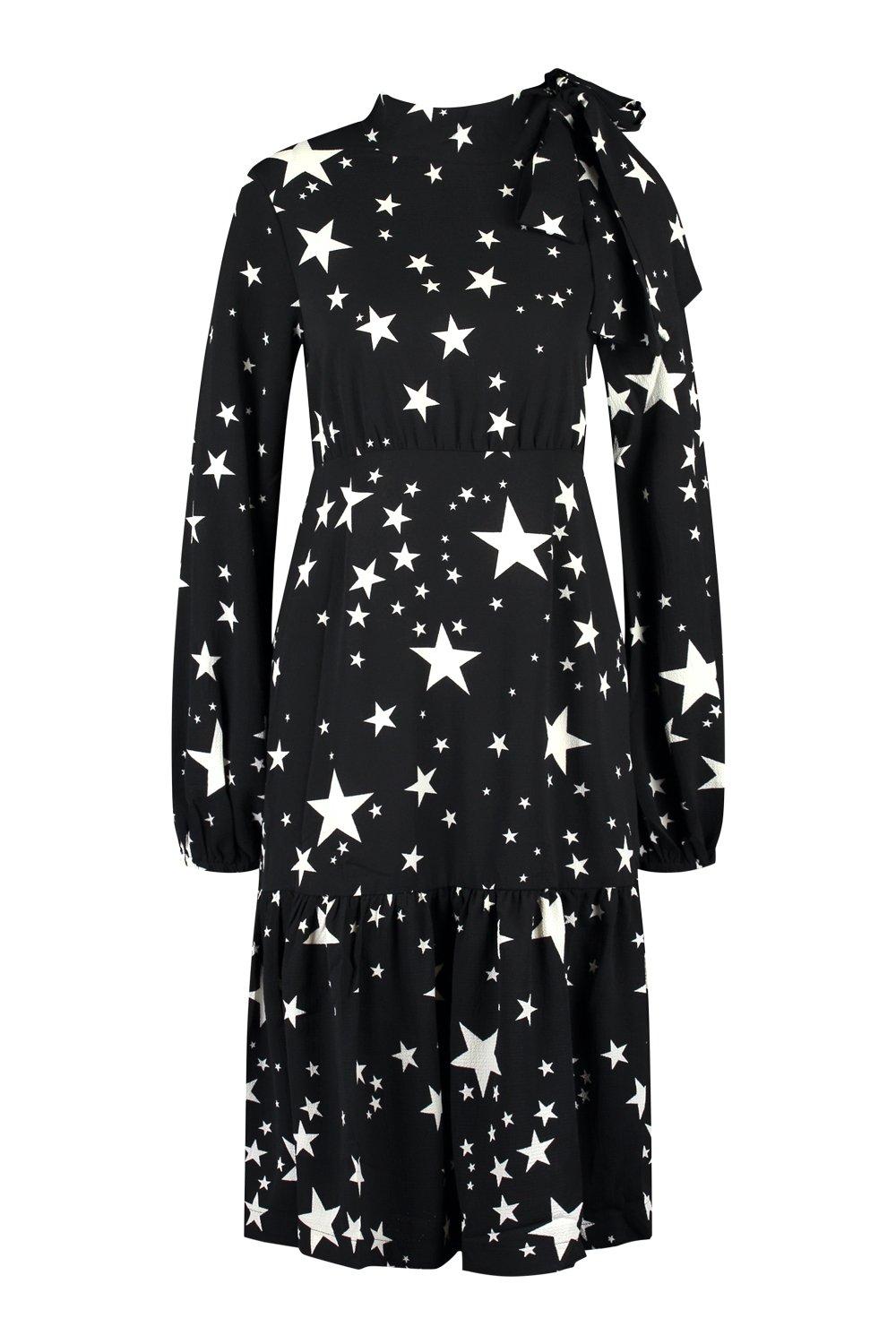 black and white star dress boohoo