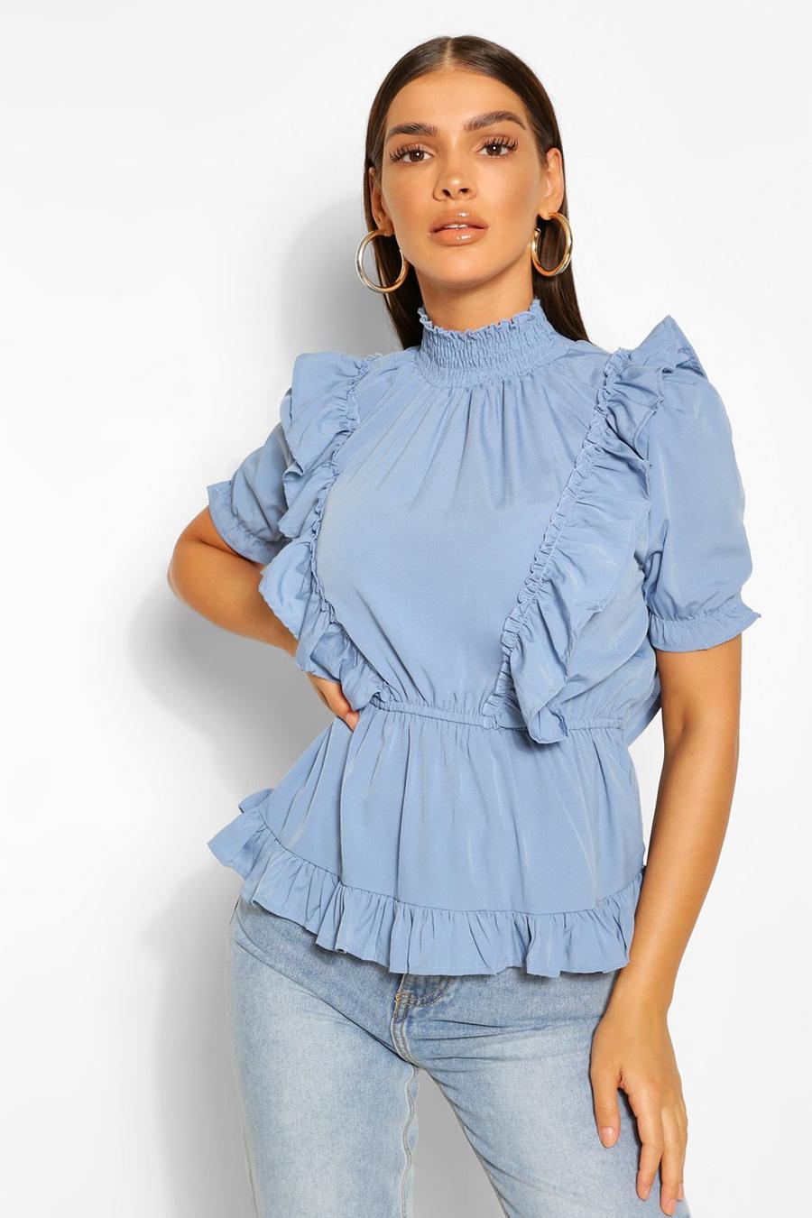 High Neck Blouse With Ruffle Detail image number 1