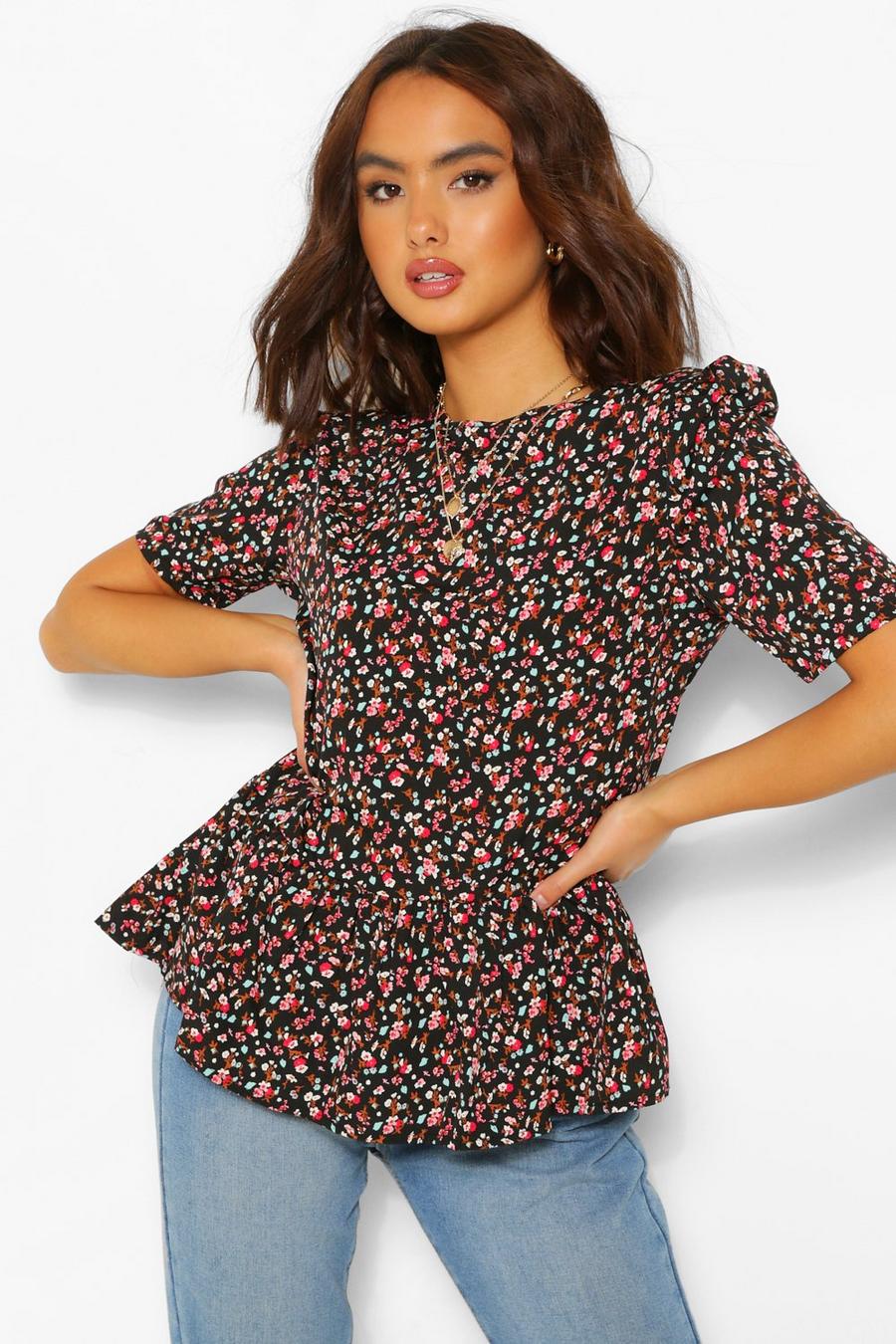 Multi Peplum Blouse With Short Sleeves In Ditsy Floral image number 1