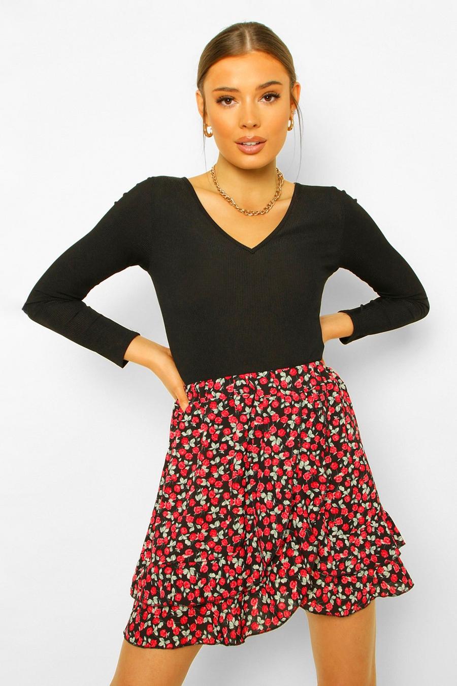Ruffle Floral Print Wrap Two-Piece Skirt image number 1