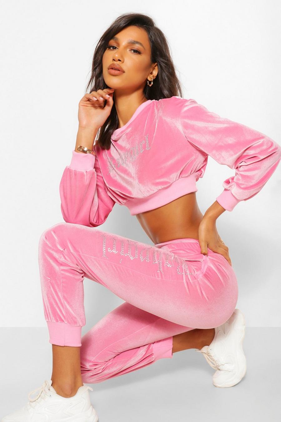 Pink Diamante 'Babygirl' Slogan Track Pantss image number 1