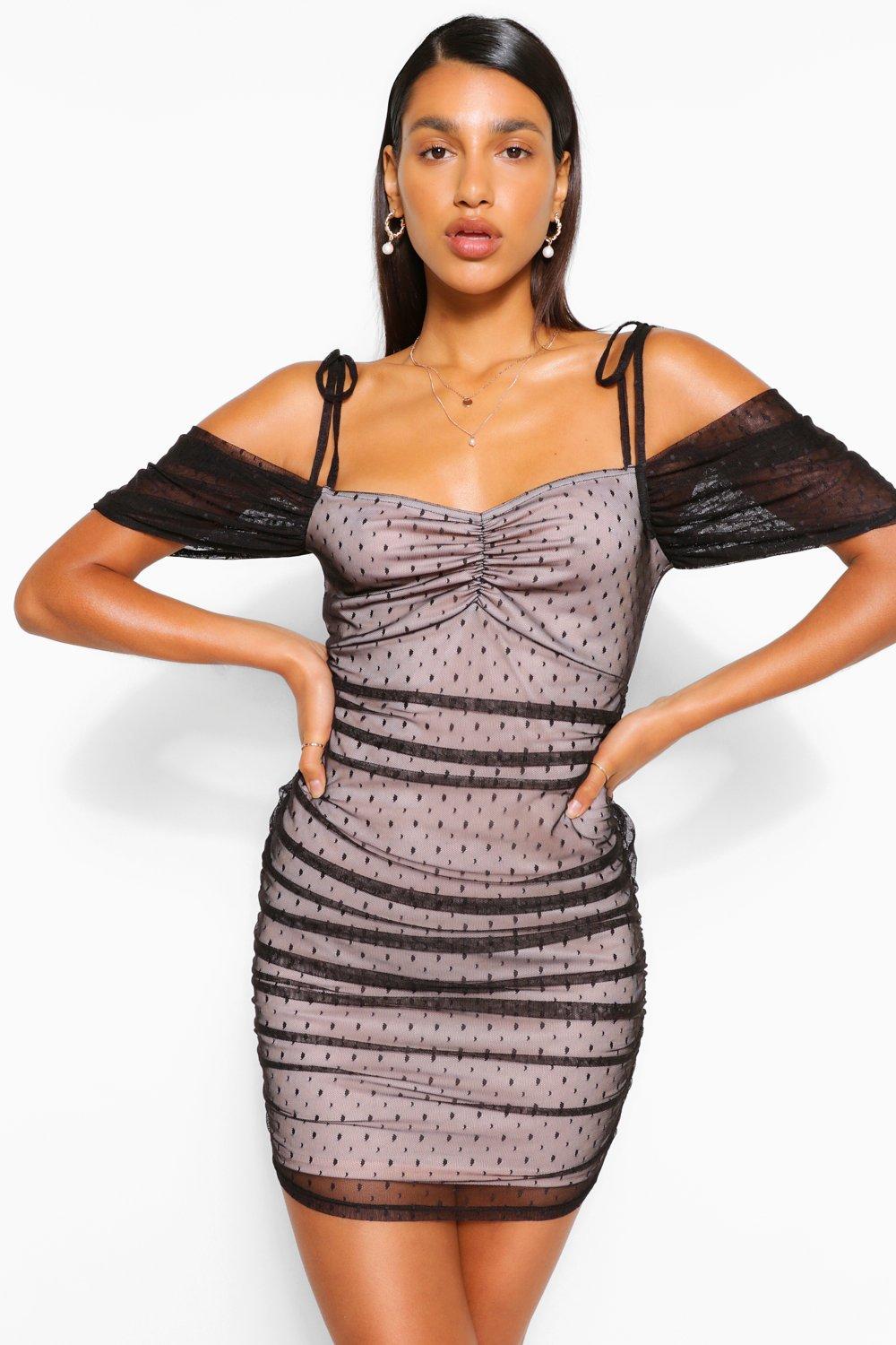 boohoo angel sleeve ruched mini dress
