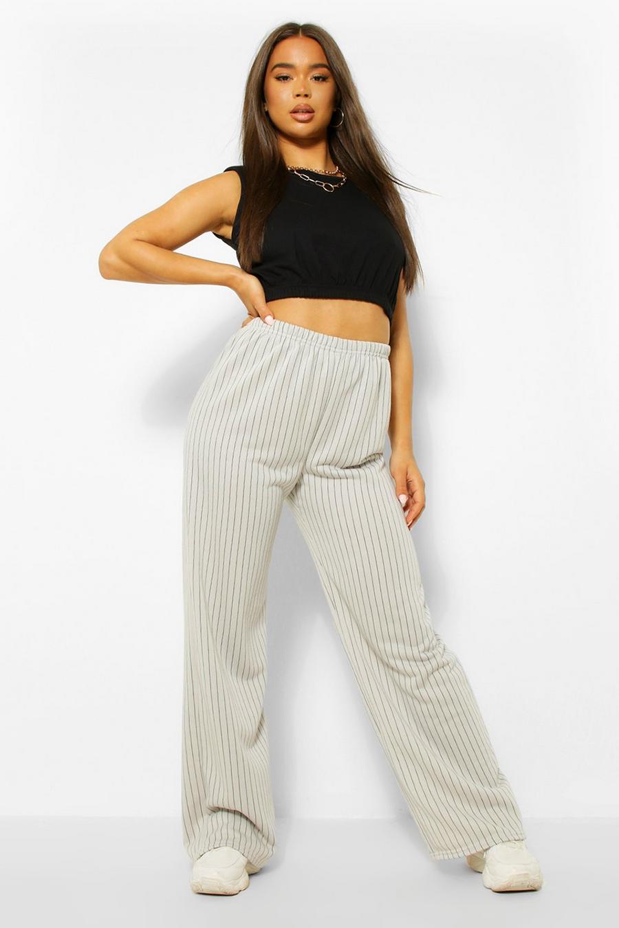 Off white Wide Leg Pinstripe Joggers image number 1