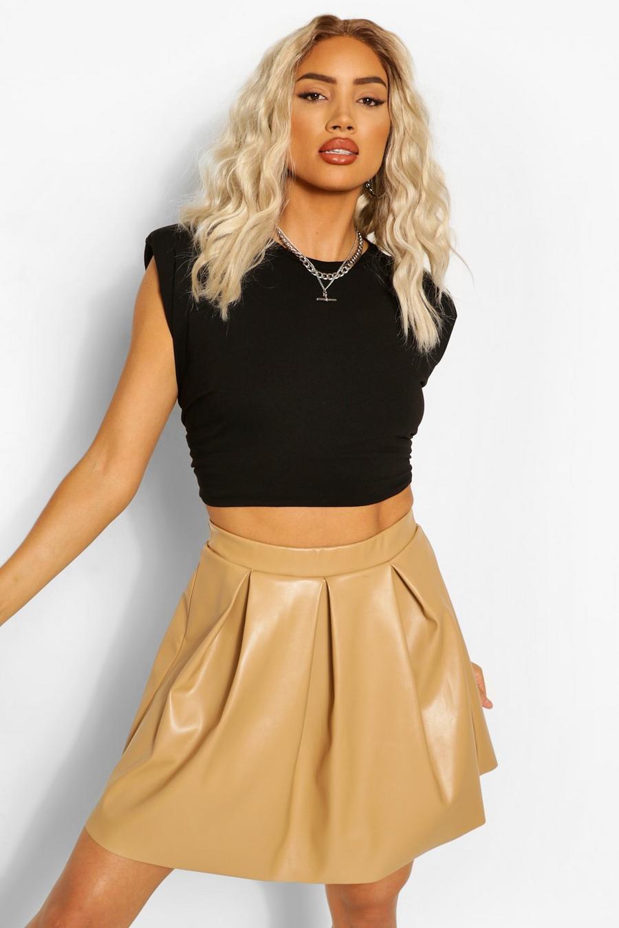 Camel Leather Look Pleated Skirt image number 1