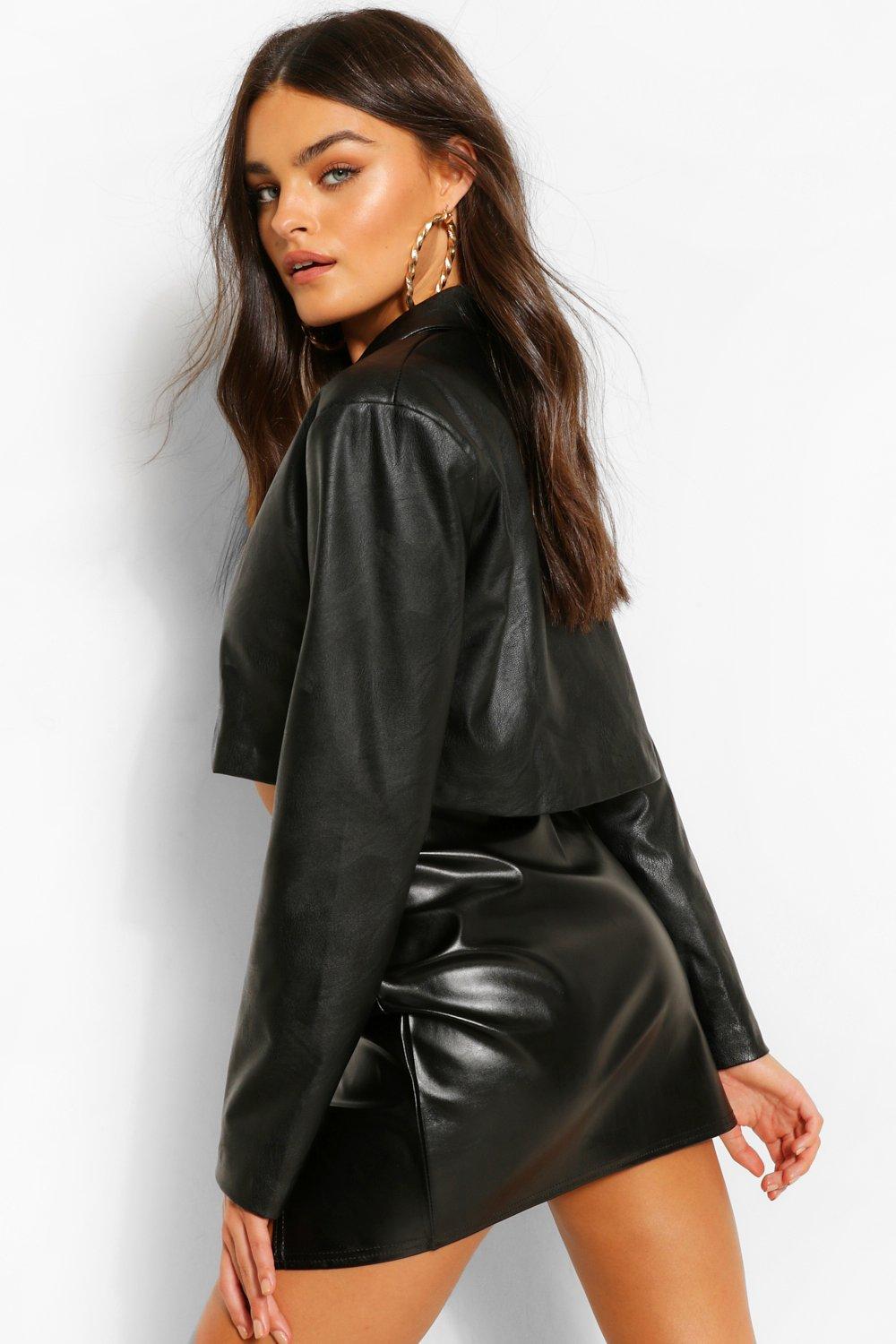 stretch leather mini skirt