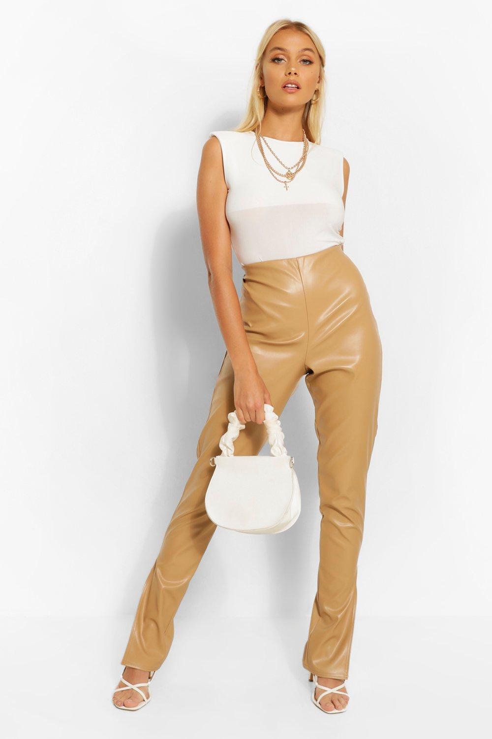leather look stretch trousers