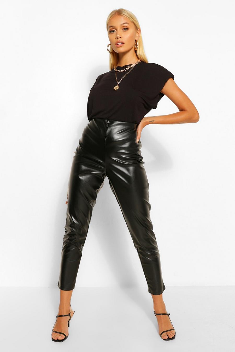 Black Super Stretch Faux Leather High Waist Pants image number 1