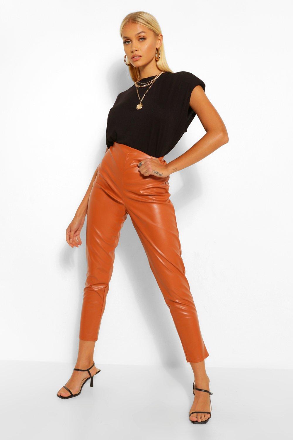 super high waisted leather trousers