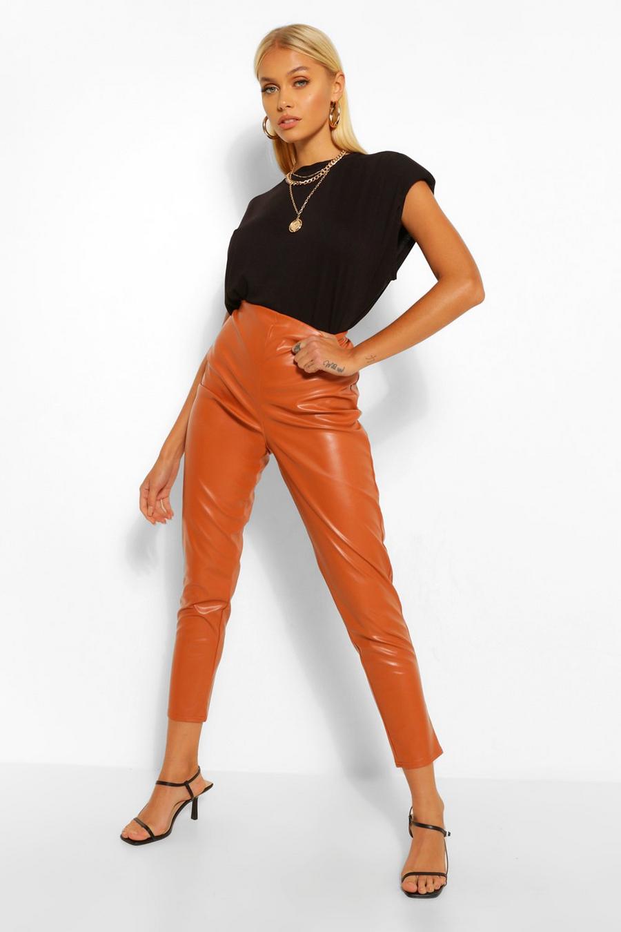 Rust Super Stretch Faux Leather High Waist Pants image number 1