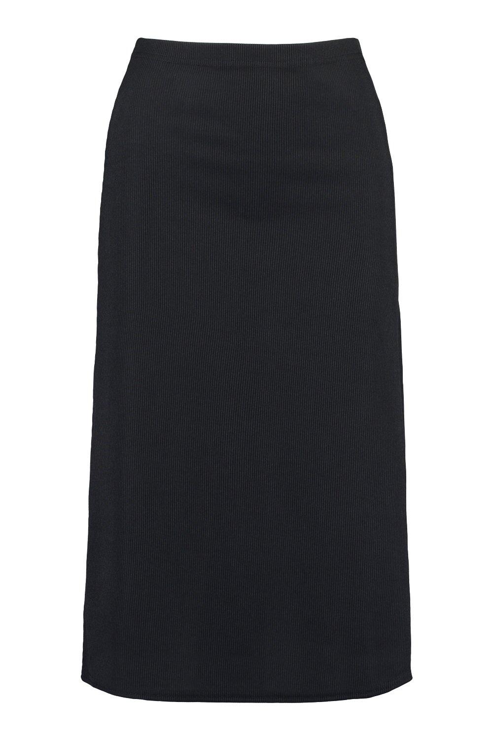 【THE MOZZ】Falling Ribbed Skirt Ribbed Side Split Midi Skirt | boohoo