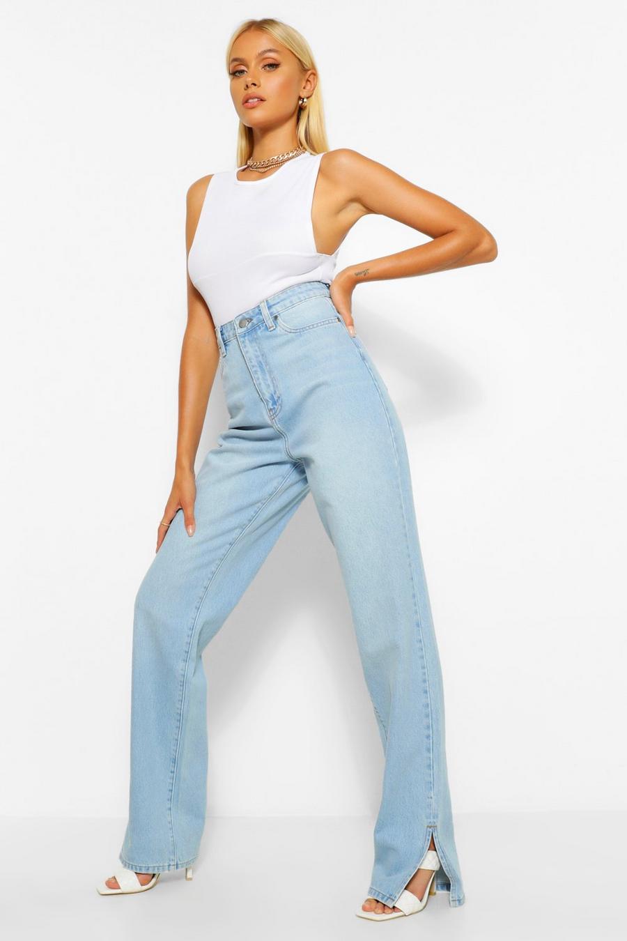 Straight Jeans mit Seitenschlitz, Vintage-blau image number 1