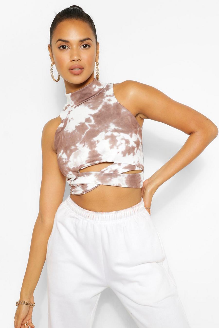 Chocolate Batikmönstrad crop top med cut-outs image number 1