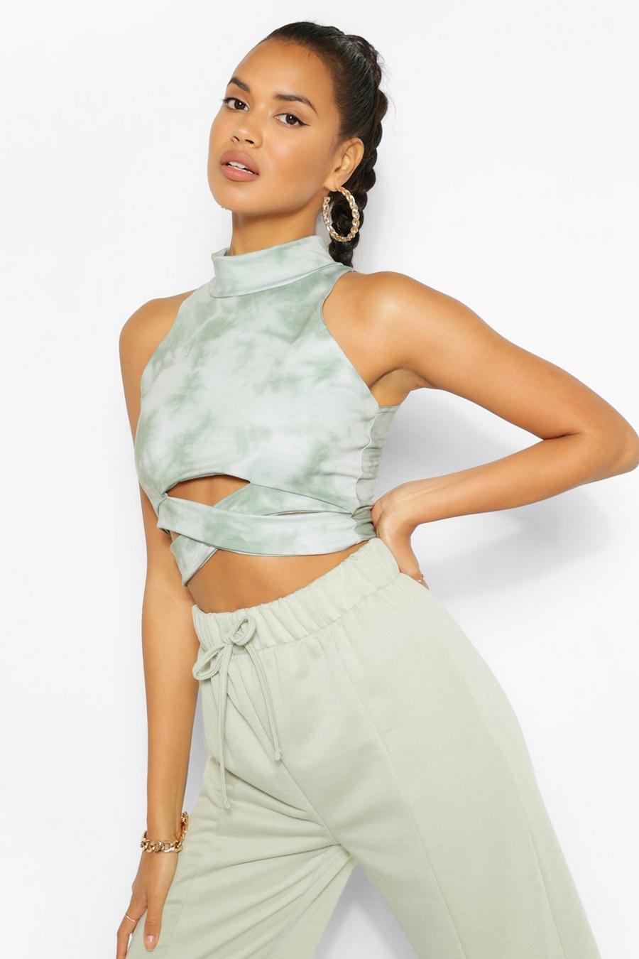 Khaki The Cut Out Tie Dye Crop Top image number 1