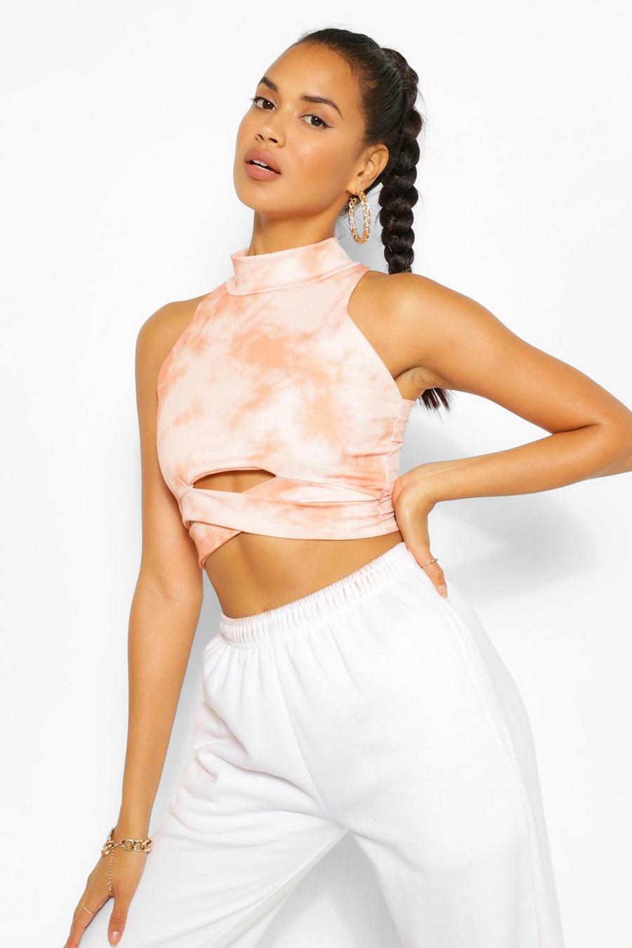 Terracotta Batikmönstrad crop top med cut-outs image number 1