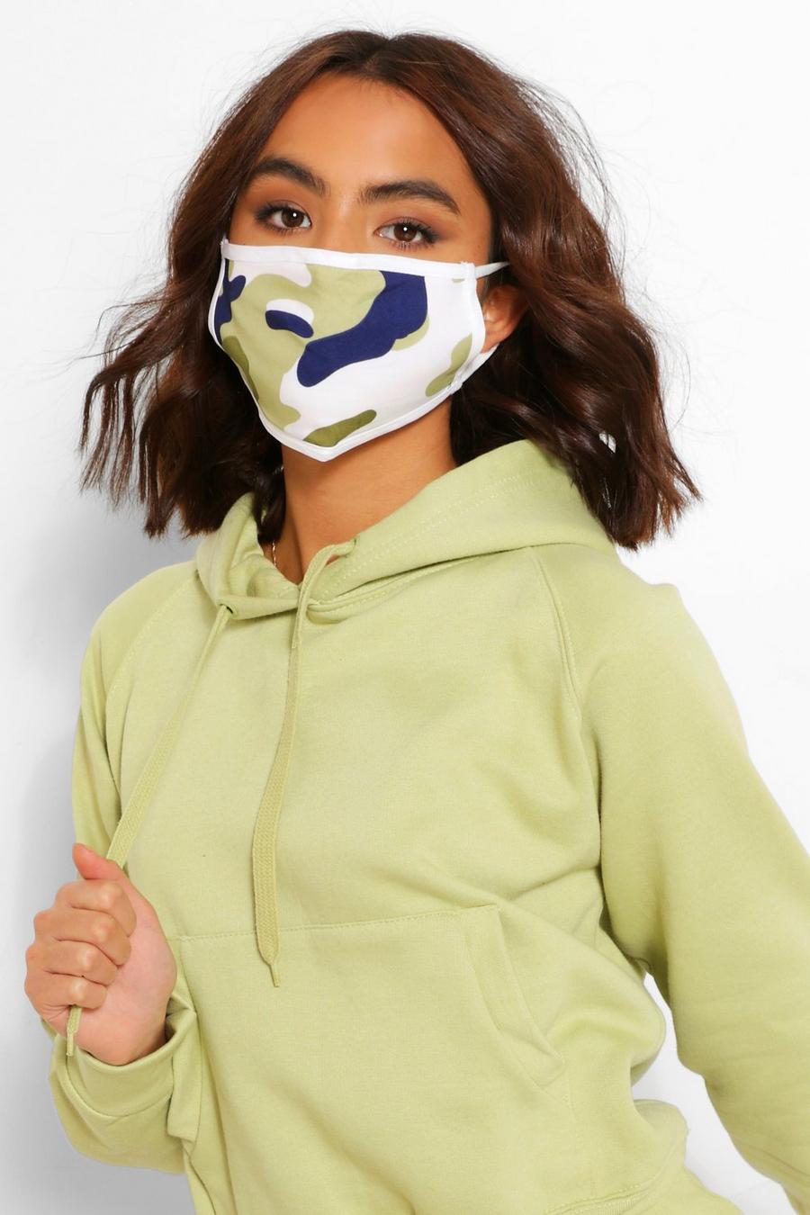 Green grön Camo Fashion Face Mask image number 1