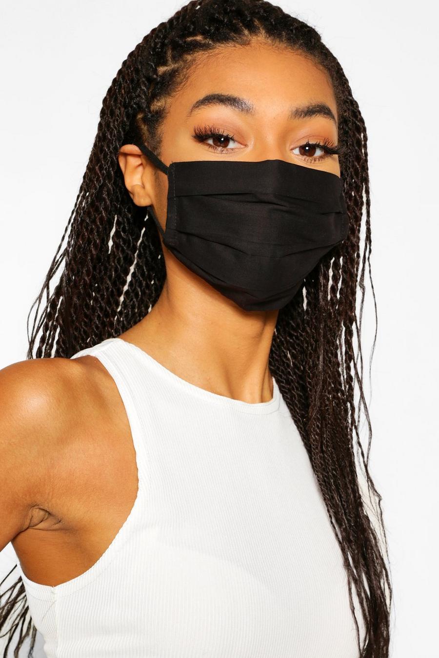 Black 10 Pack Pleated Cotton Fashion Face Mask image number 1