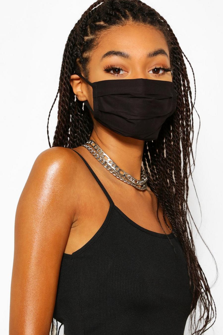 Black 7 Pack Pleated Cotton Fashion Face Mask image number 1