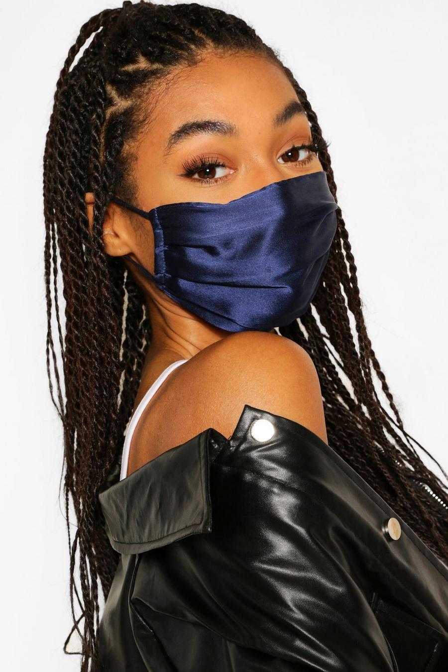Black 2 Pack Pleated Satin Fashion Face Mask image number 1