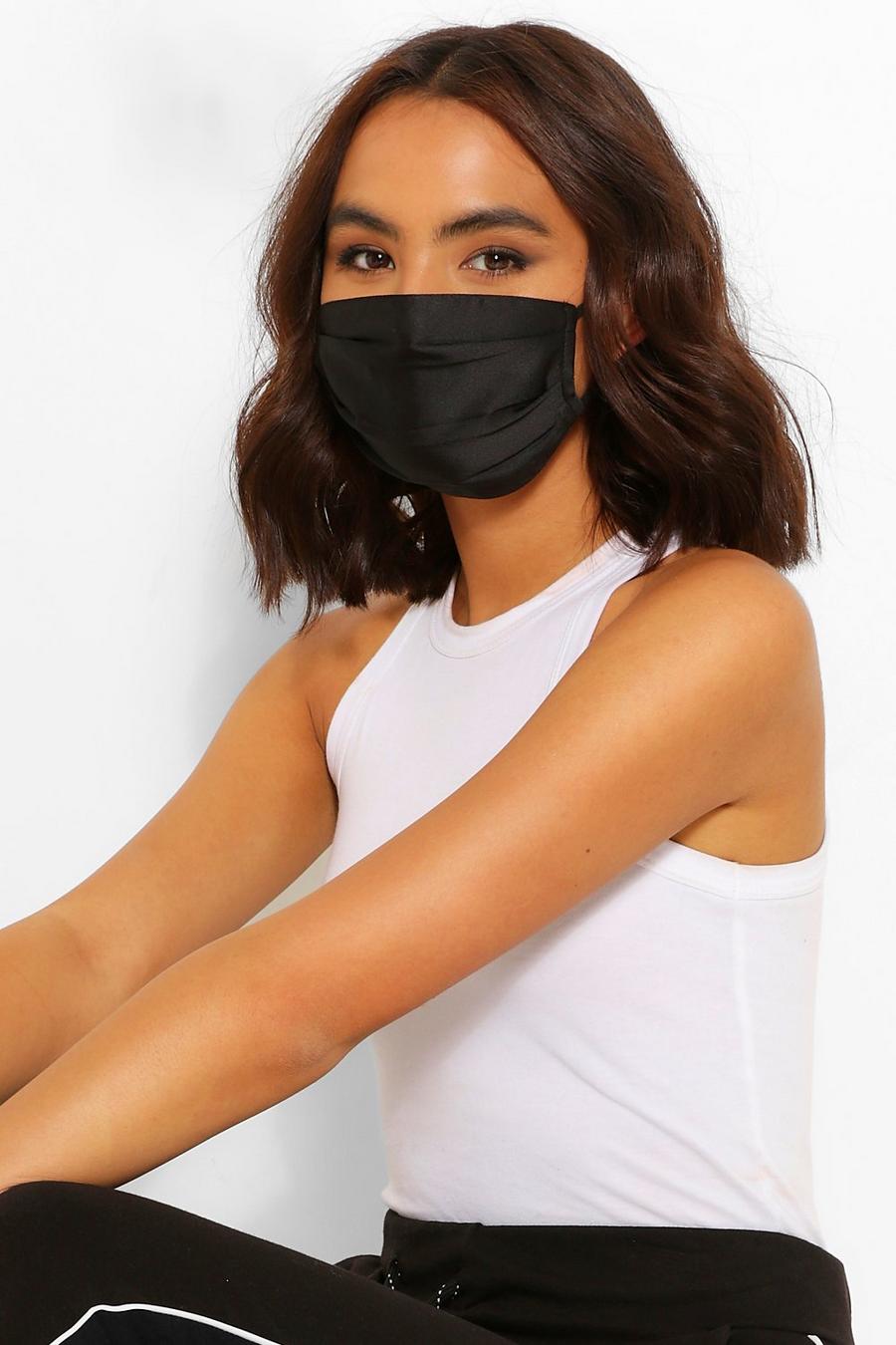 Black 2 Pack Pleated Satin Fashion Face Mask image number 1