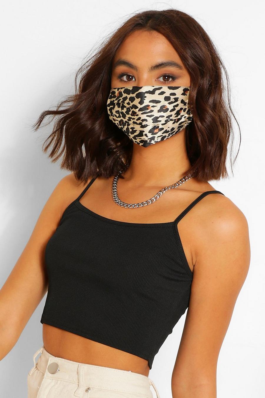 Brown Leopard Satin Pleated Fashion Face Mask image number 1