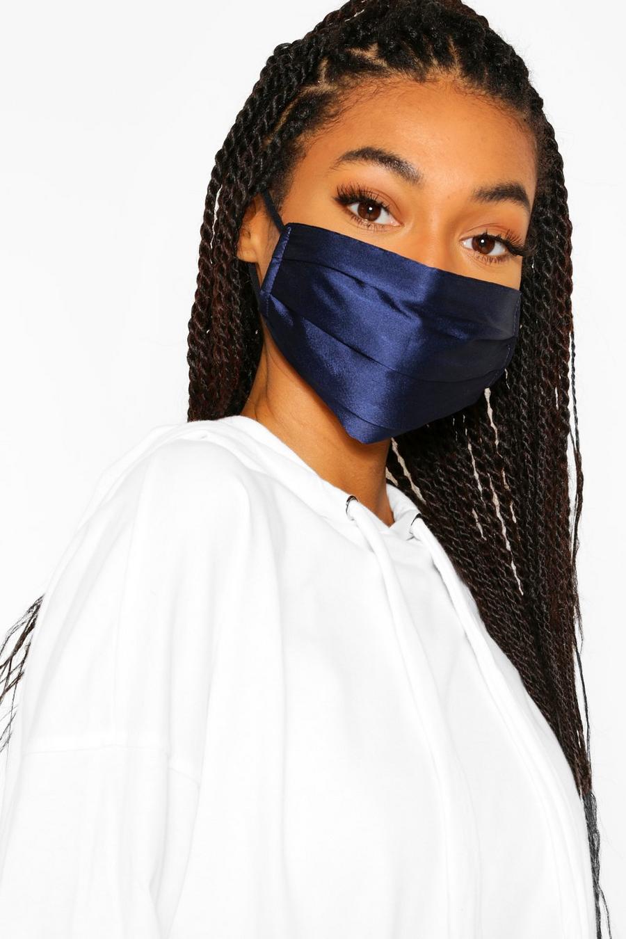 Navy Satin Pleated Fashion Face Mask image number 1