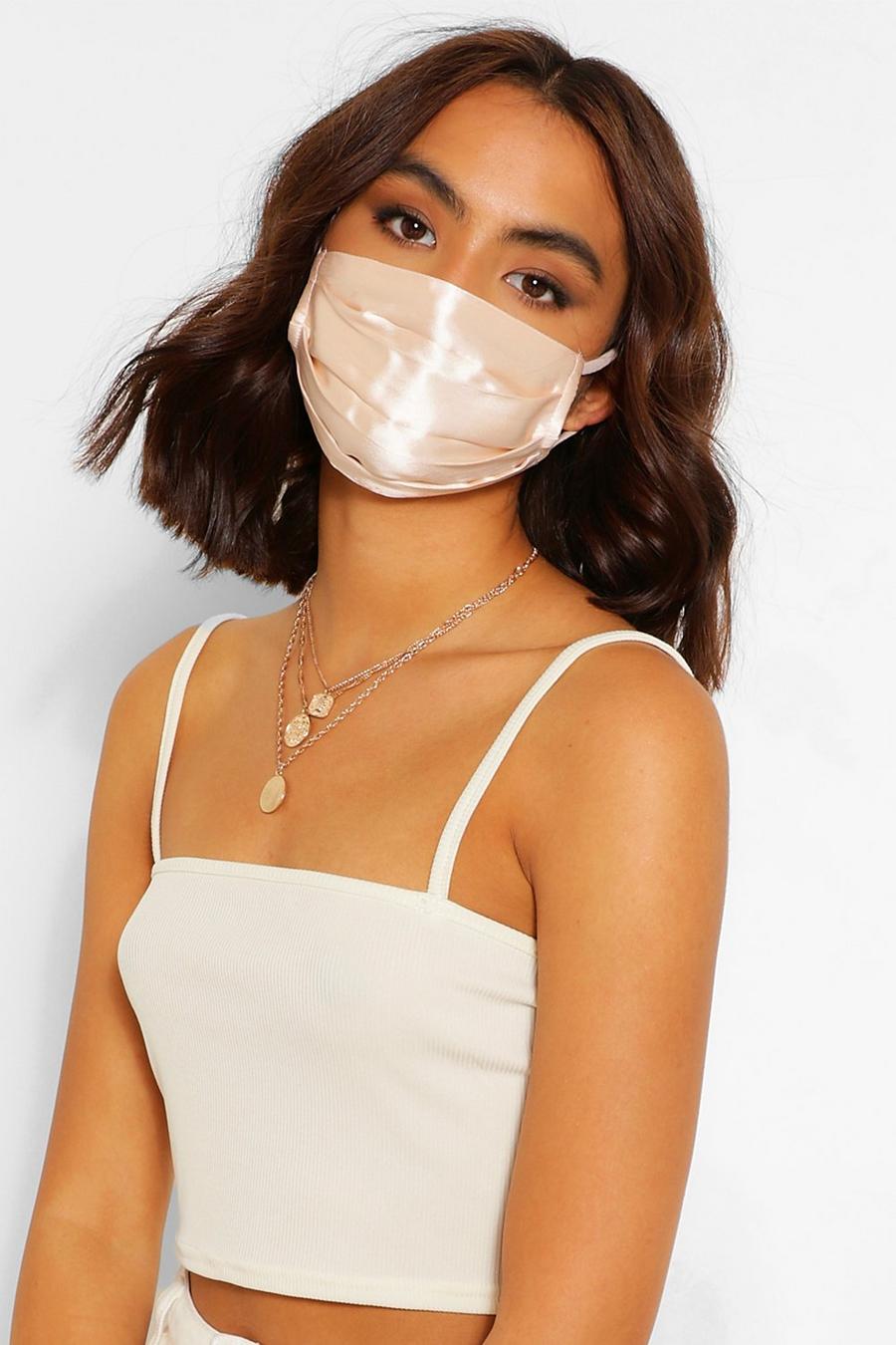 Nude Satin Pleated Fashion Face Mask image number 1