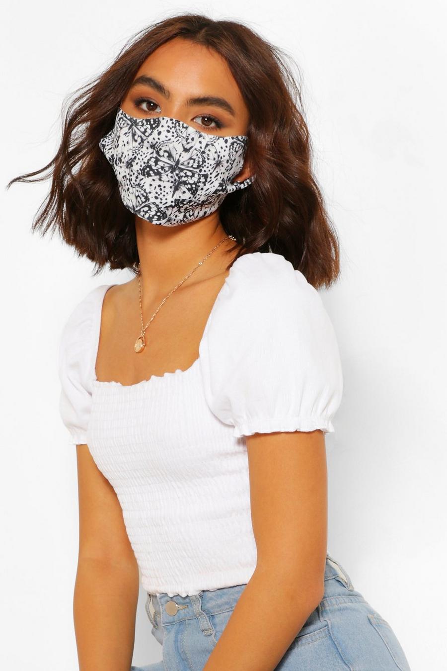 Fashion-Gesichtsmaske mit Schmetterlings-Print , Weiß image number 1