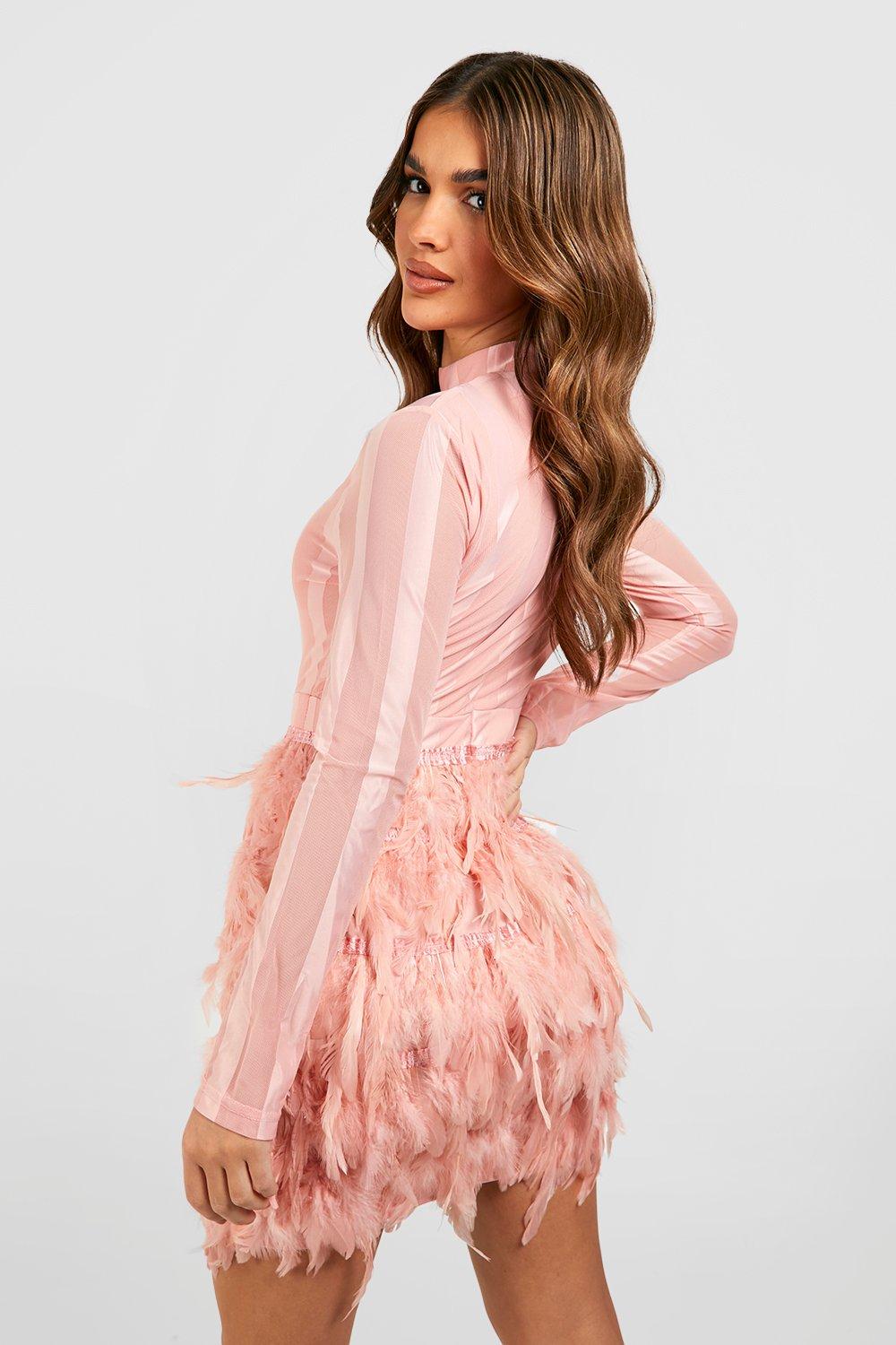 Dusty pink feather skirt bodycon clearance dress