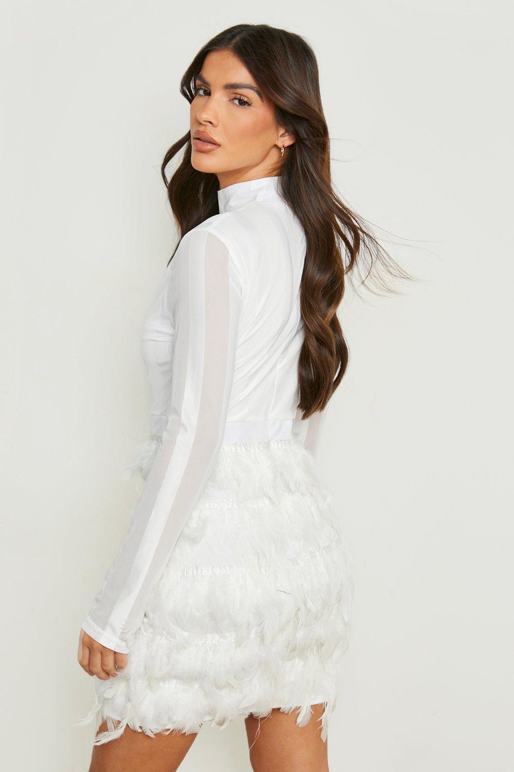 High Neck Feather Skirt Mini Party Dress