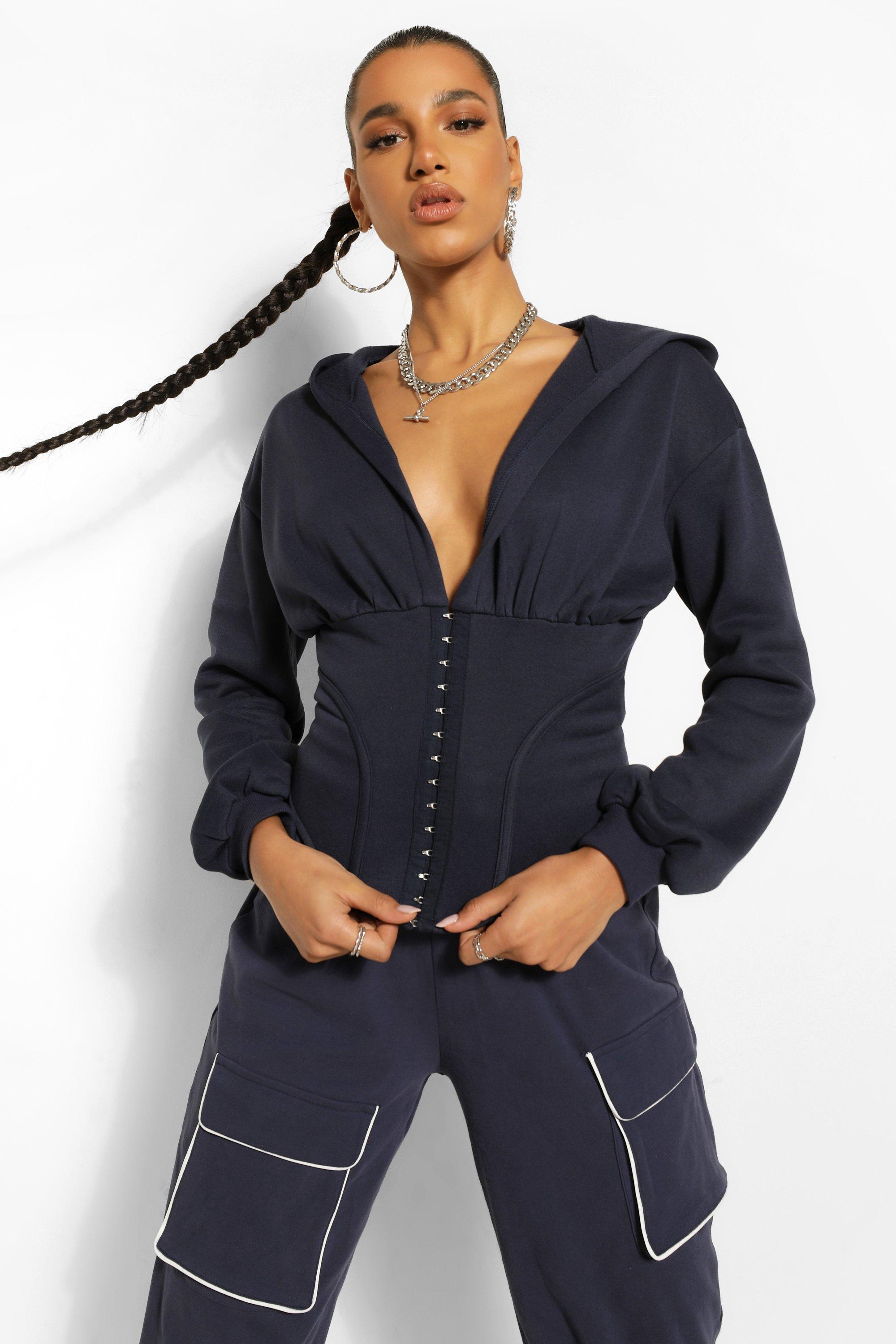 Corset Detail Cropped Hoodie And Straight Leg Tracksuit