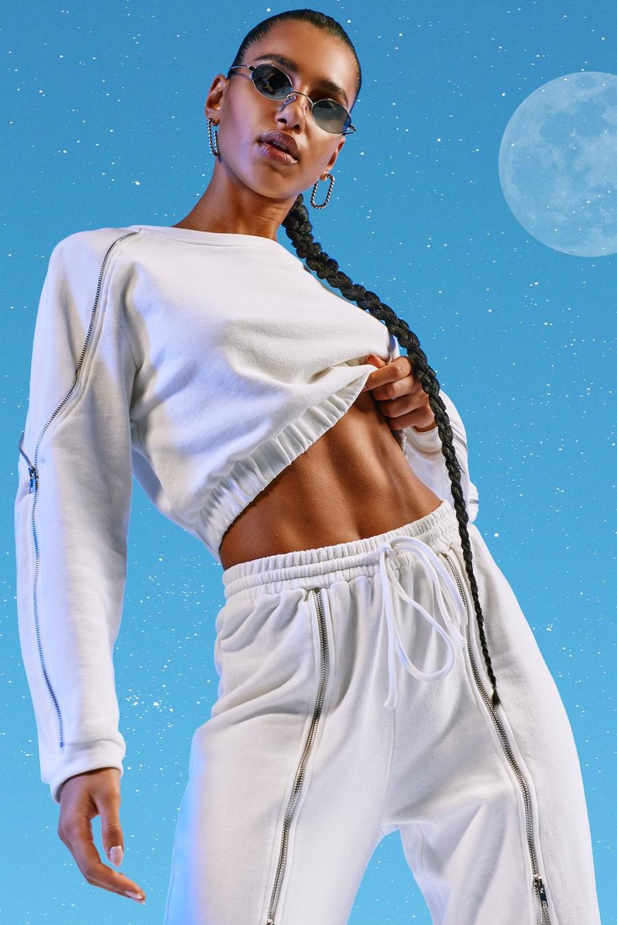 Ivory Zip Detail Oversized Track Pants image number 1