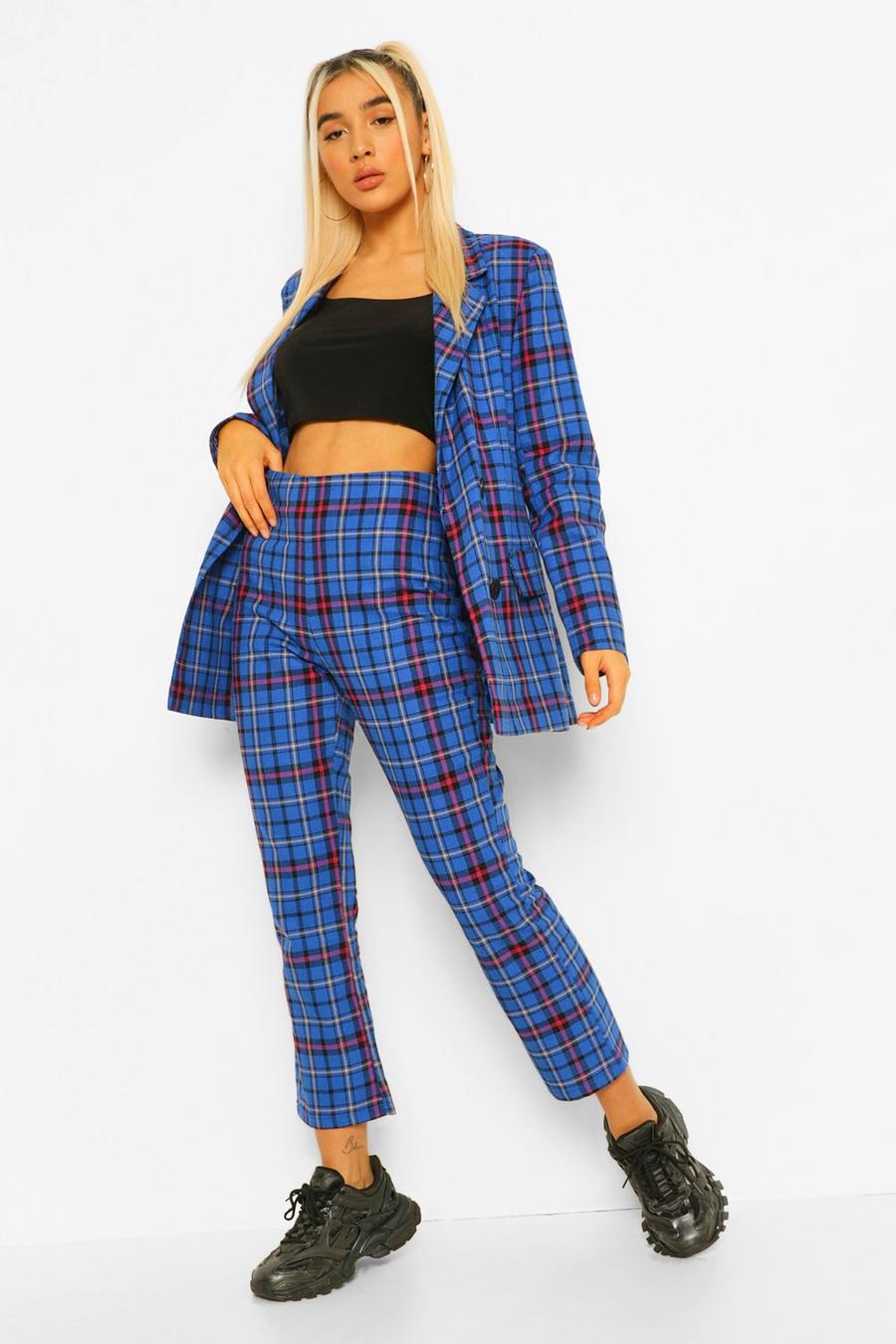Blue Checked Cigarette Trousers image number 1