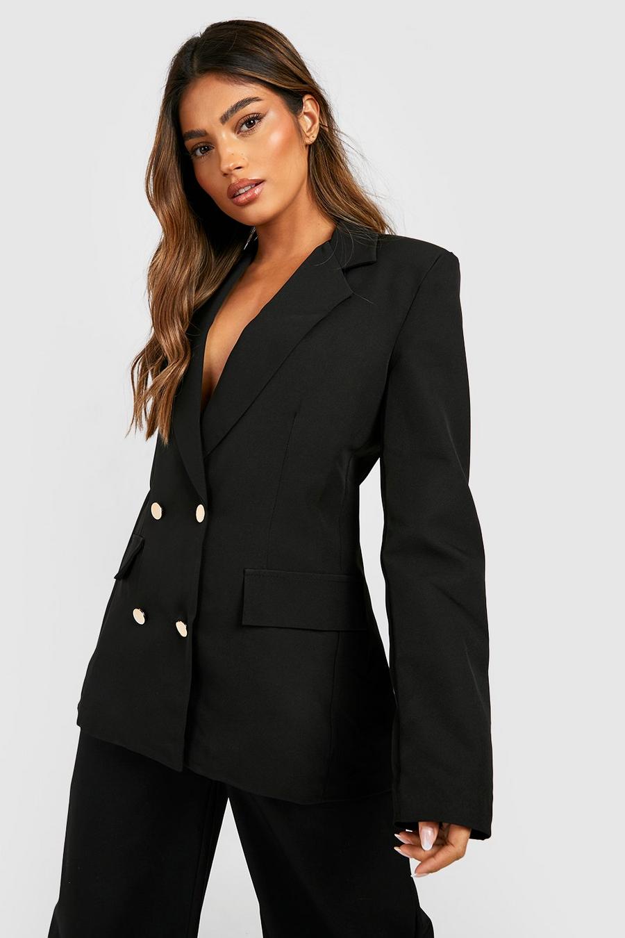 Black Double Breasted Button Front Blazer