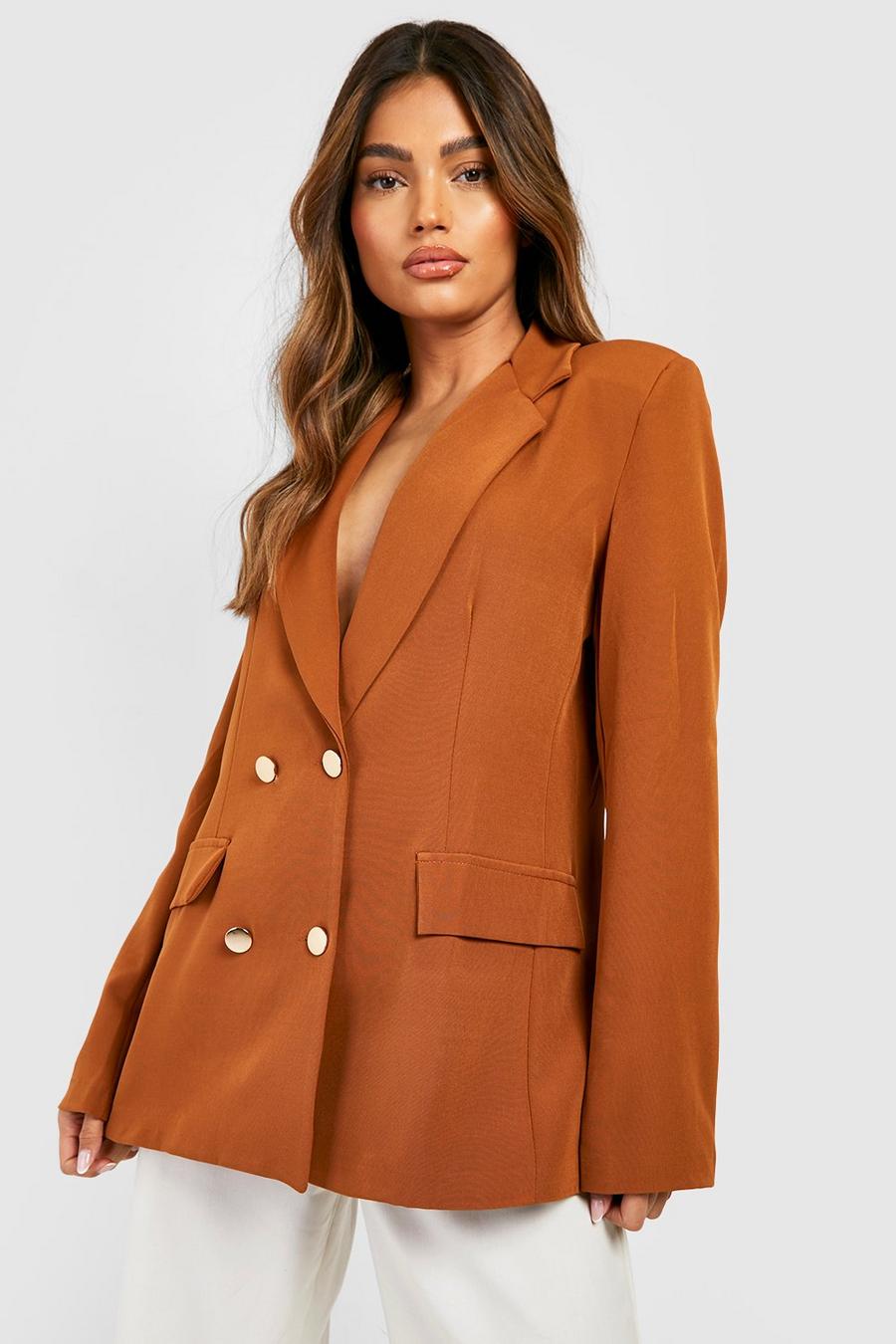 Caramel beige Double Breasted Button Front Blazer