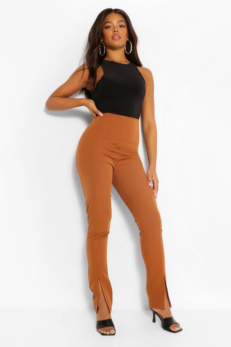 Caramel Super Skinny Split Front Trousers image number 1