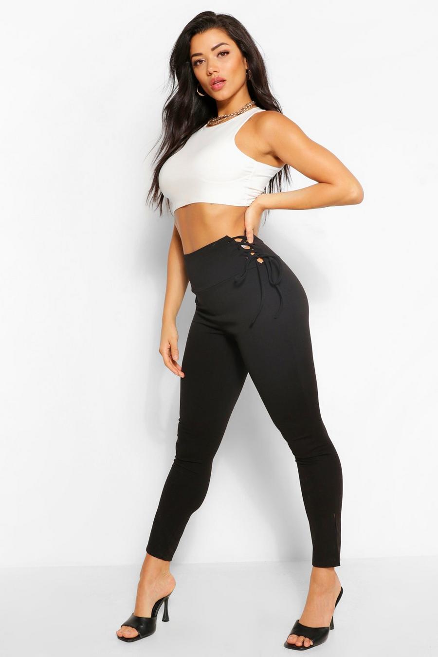 Black Lace Up Side Skinny Trousers image number 1