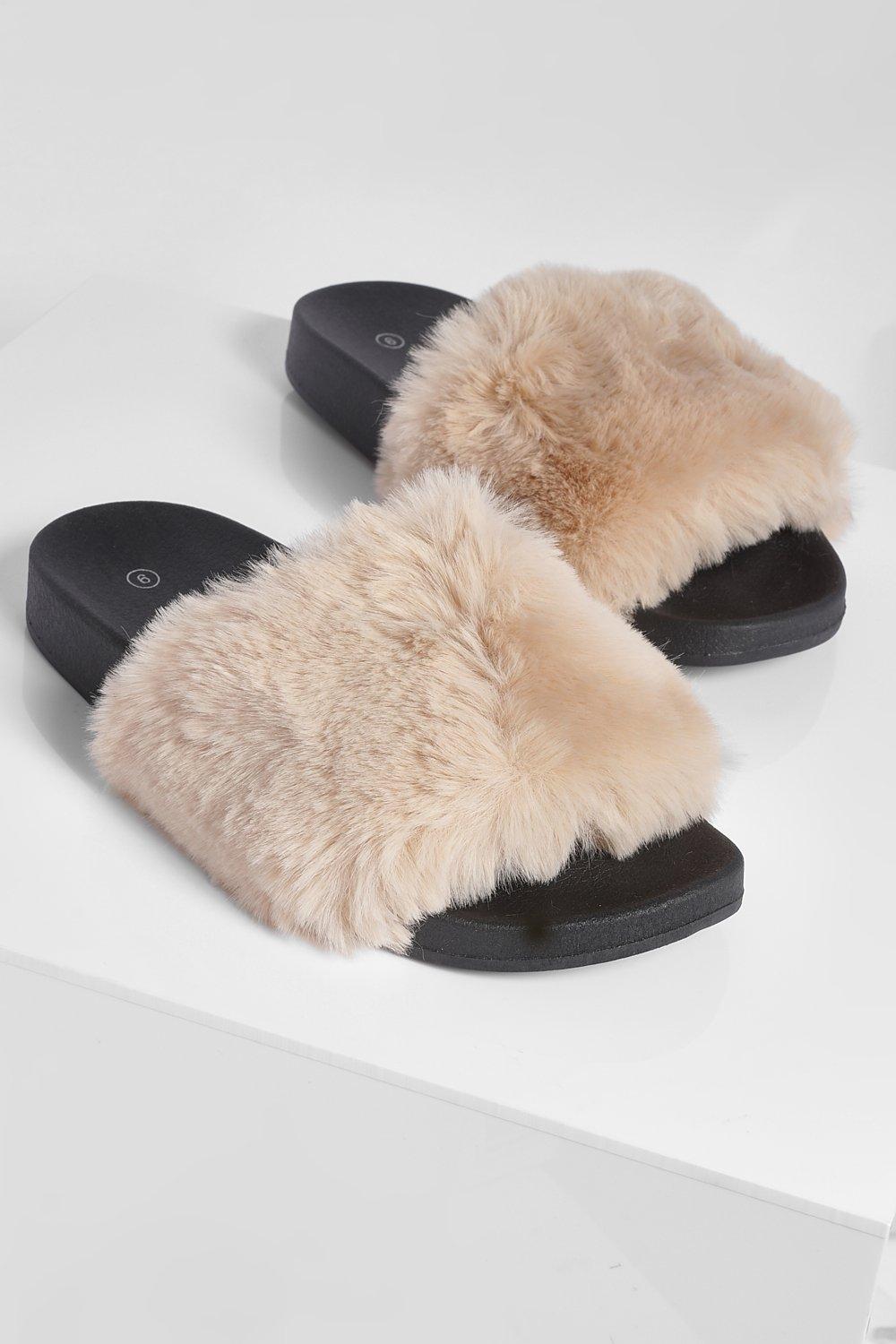 Fluffy discount sliders boohoo