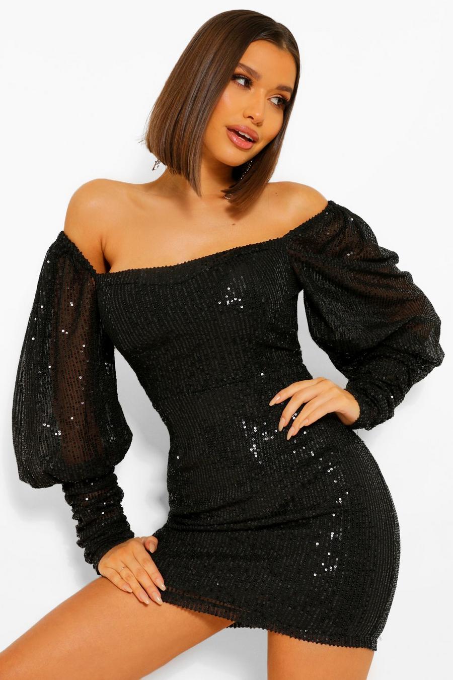 Sequin Puff Sleeve Square Neck Mini Dress image number 1